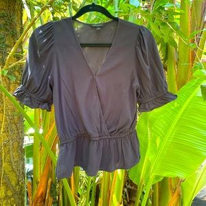 Navy Blouse, peplum sleeves and waist